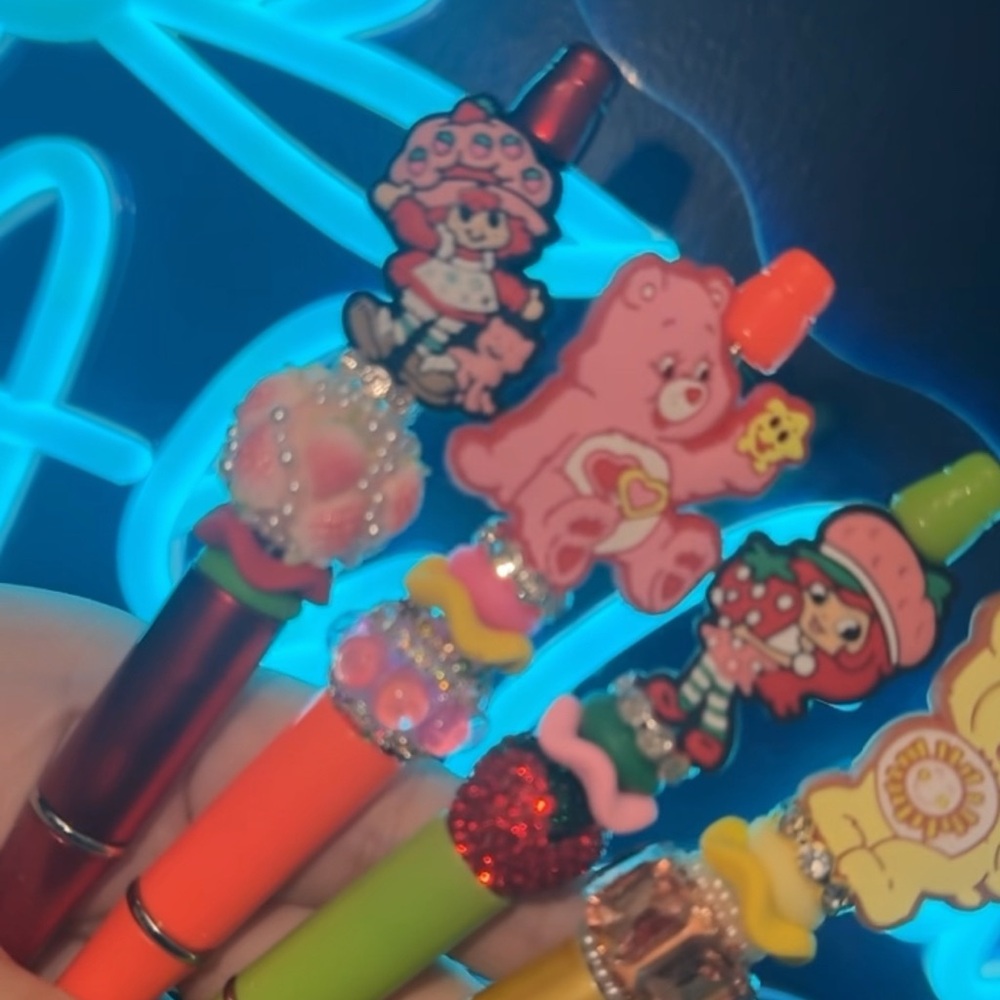Cute Pink Care Bear and Strawberry Character Kids Pens - Assorted Colors
